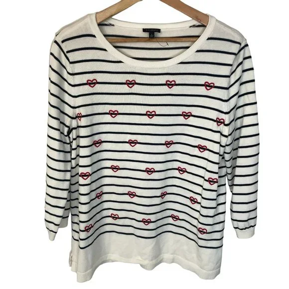 Talbots Sweaters Talbots Nautical Striped Embroidered Heart